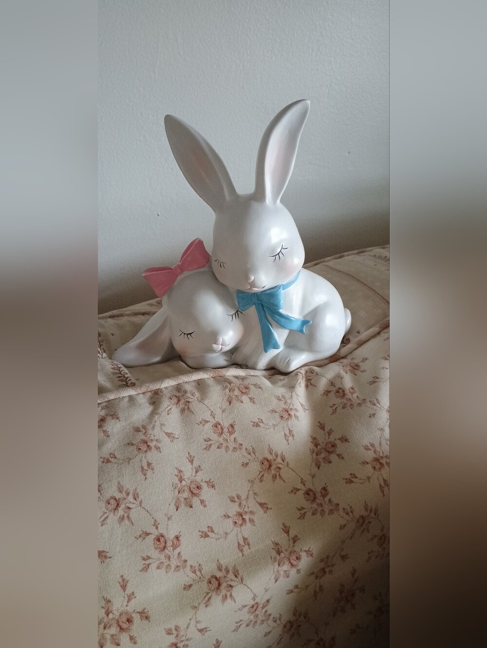 Bunnies Figurine with Blue and Pink Bows